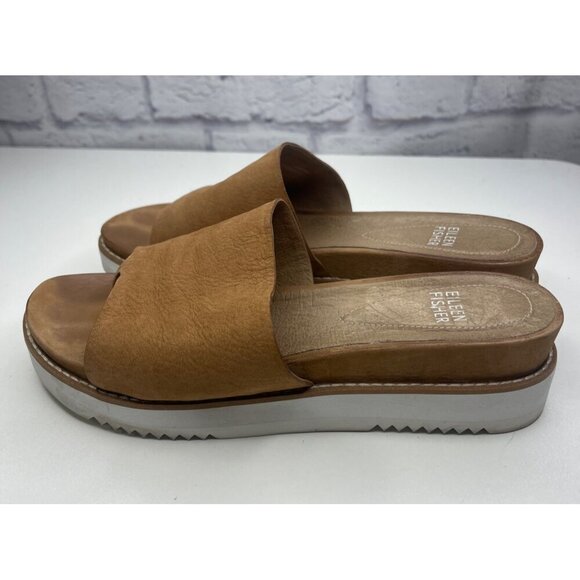 Eileen Fisher Touch Leather Flatform Sandal 7.5 Ladies Brown Color - Picture 4 of 11